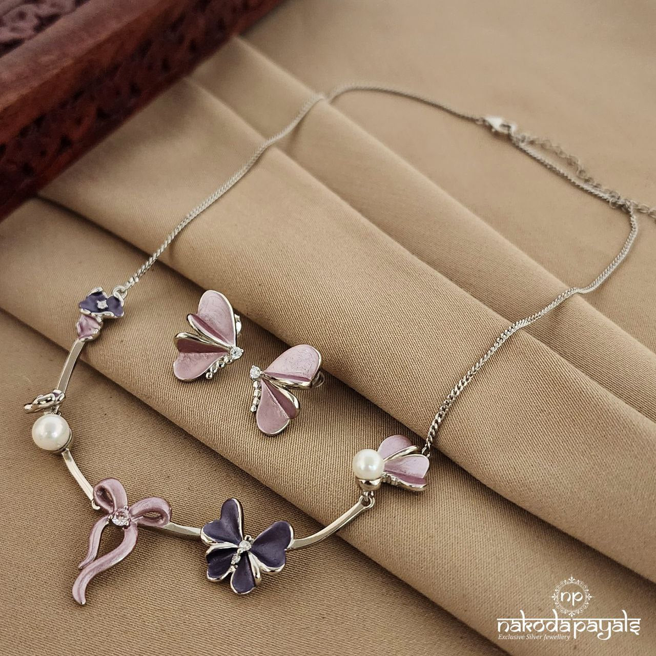 Pink Bow Neckpiece With Earrings (St2715)