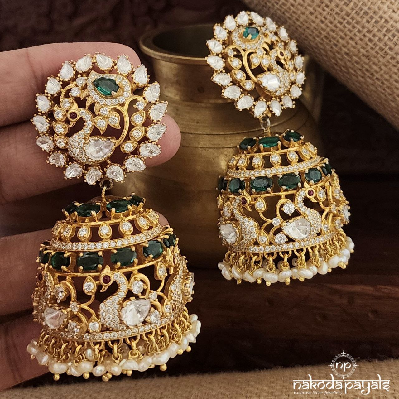 Peacock Moissanite Jhumka (Ge9115)