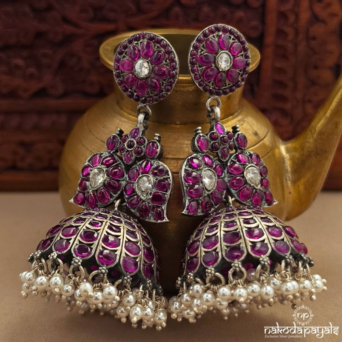Mango Pink Floral Jhumka (J1885)