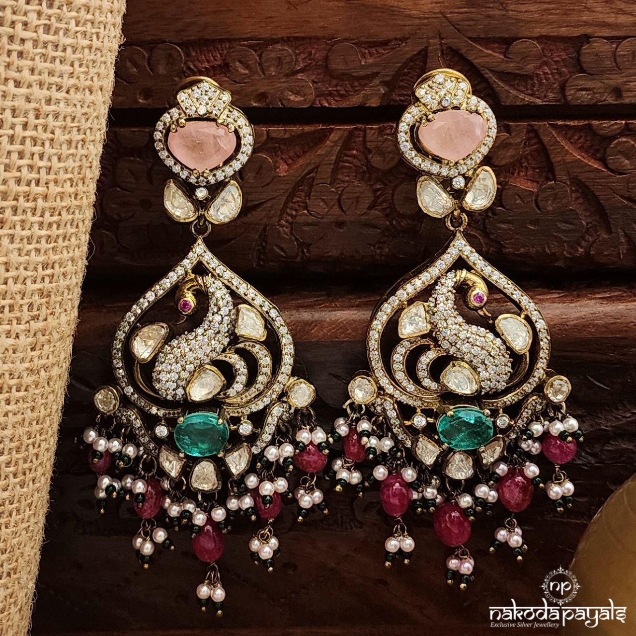 Pink Peacock Moissanite Earrings (Ge10116)