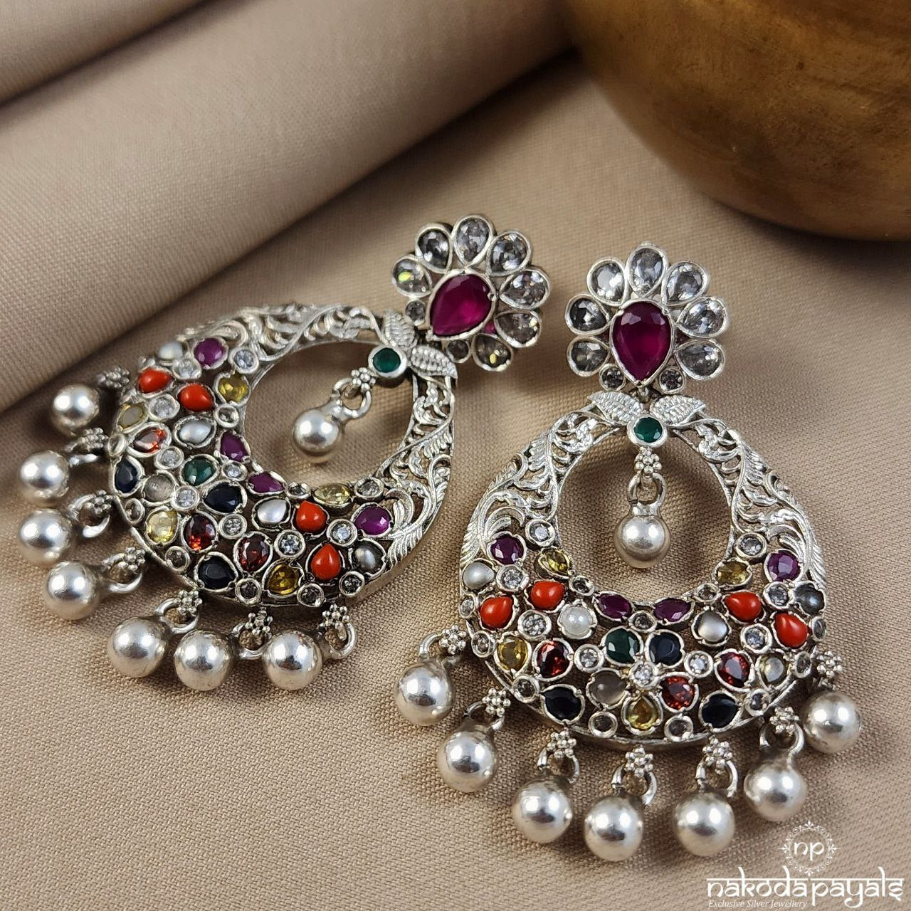 Navaratna Ball Drop Earrings (C3144)