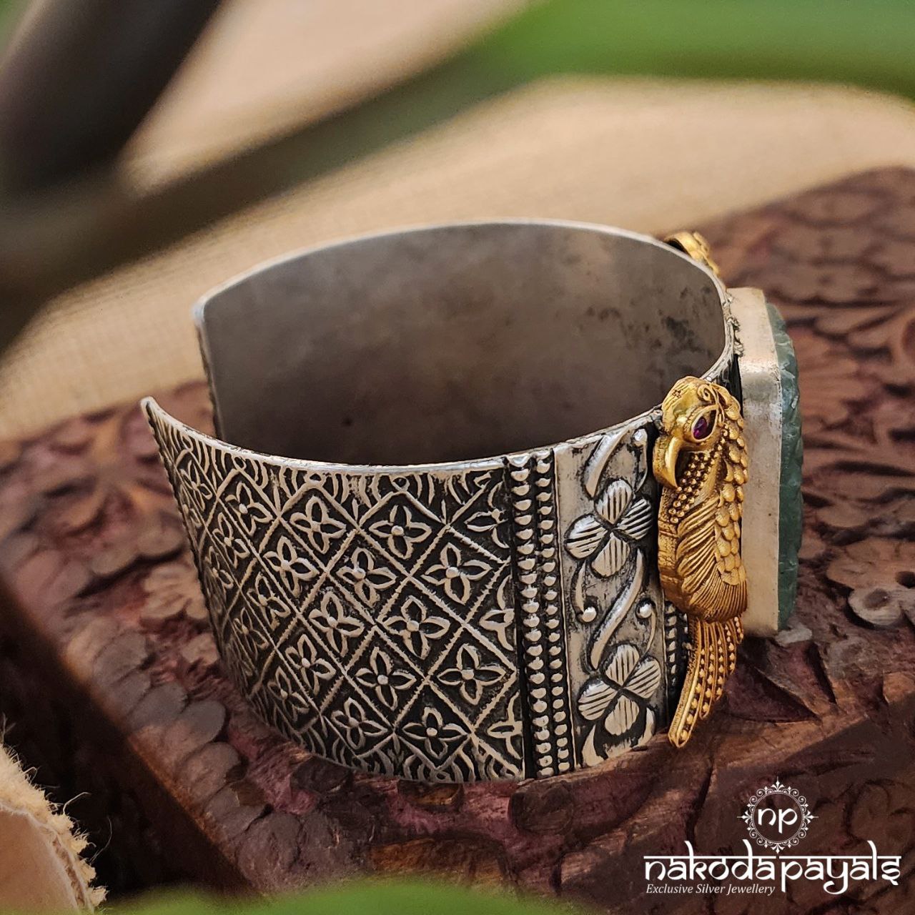 Twin Peacock Dual Tone Cuff Kada (K4945)
