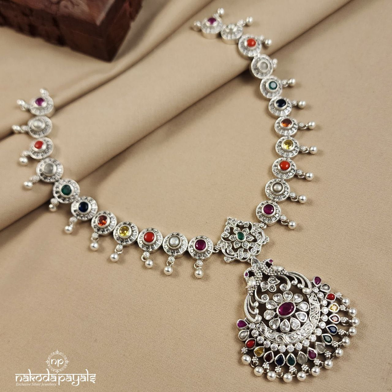 Navratna twin Peacock Neckpiece (N10475)