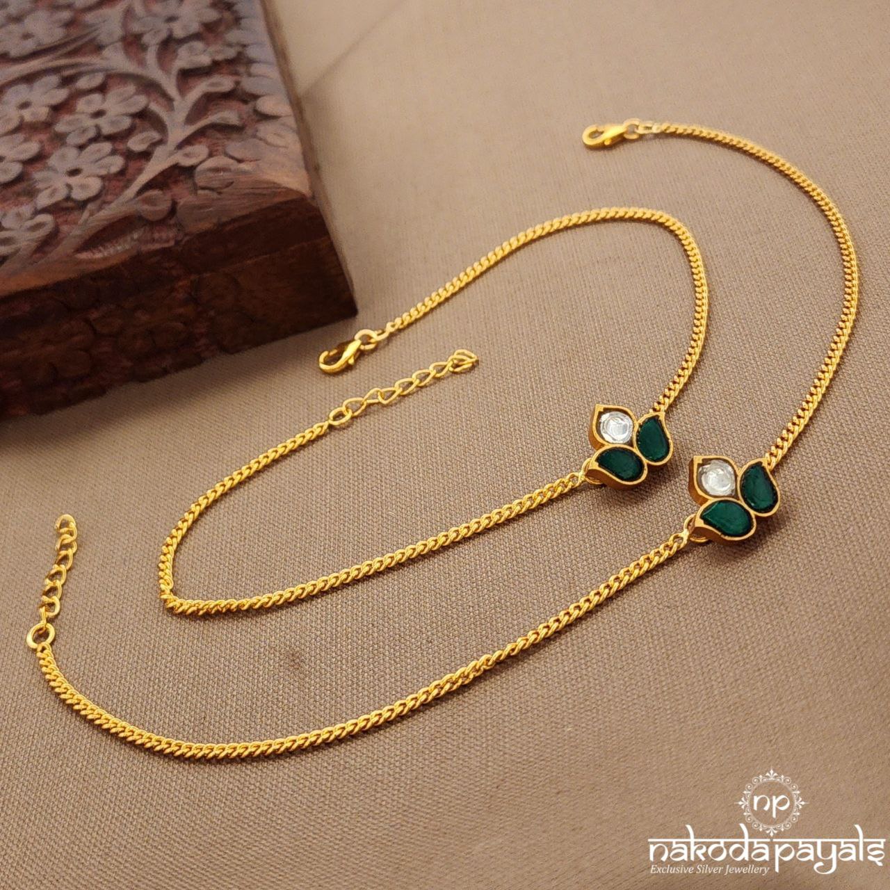 Green Kundan"10 Inch" Anklets (A6753)