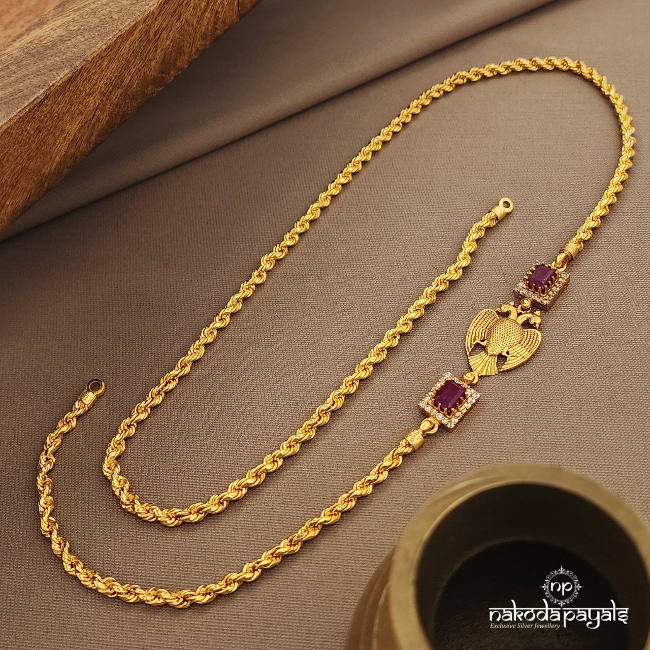 Rectangular Red Gandaberunda Thali Chain (Gn9569)