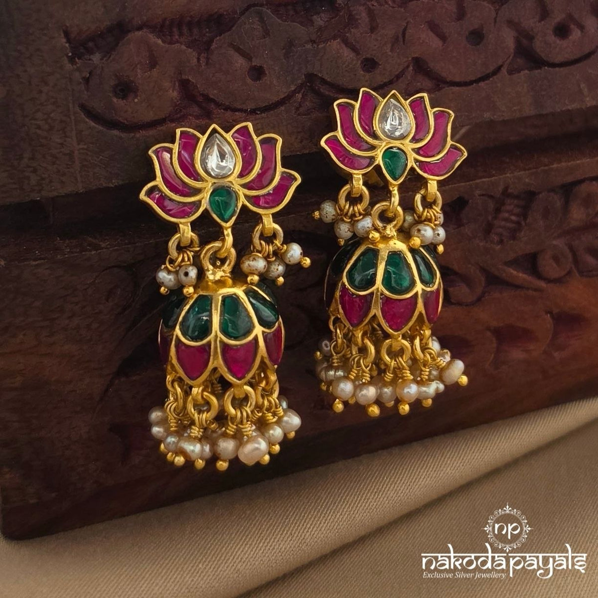 Kemp Lotus Pearl Jhumka (Ge11510)