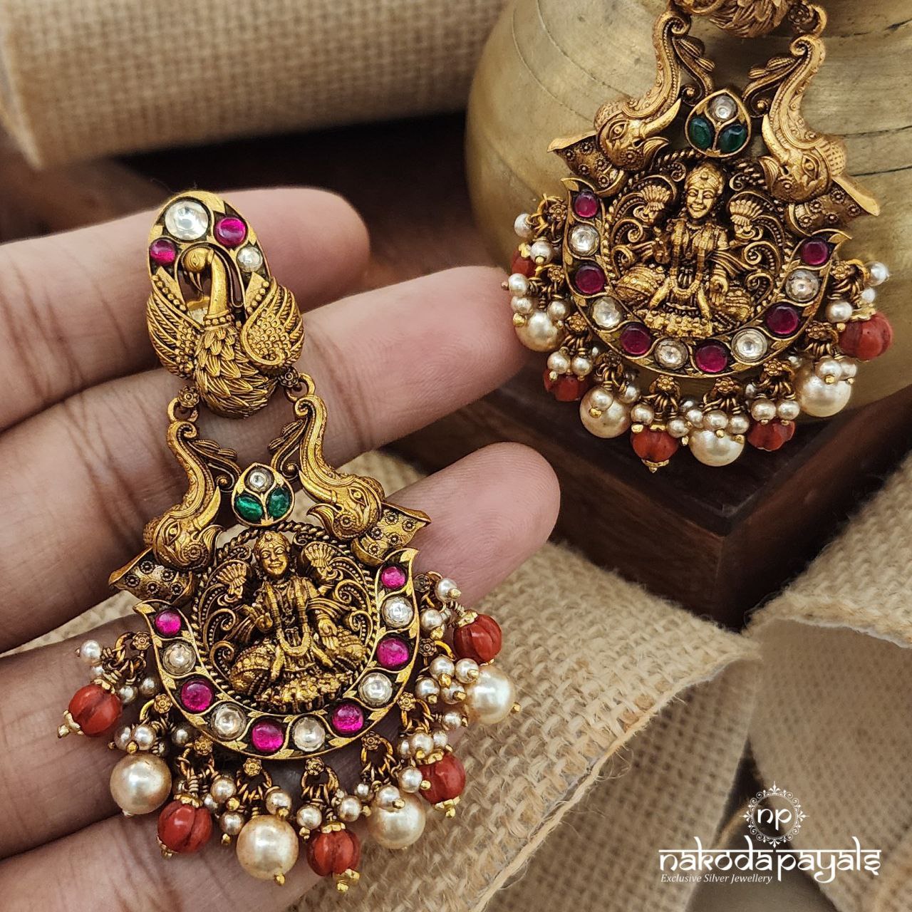 Twin Peacock Kundan Earrings (Ge9059)