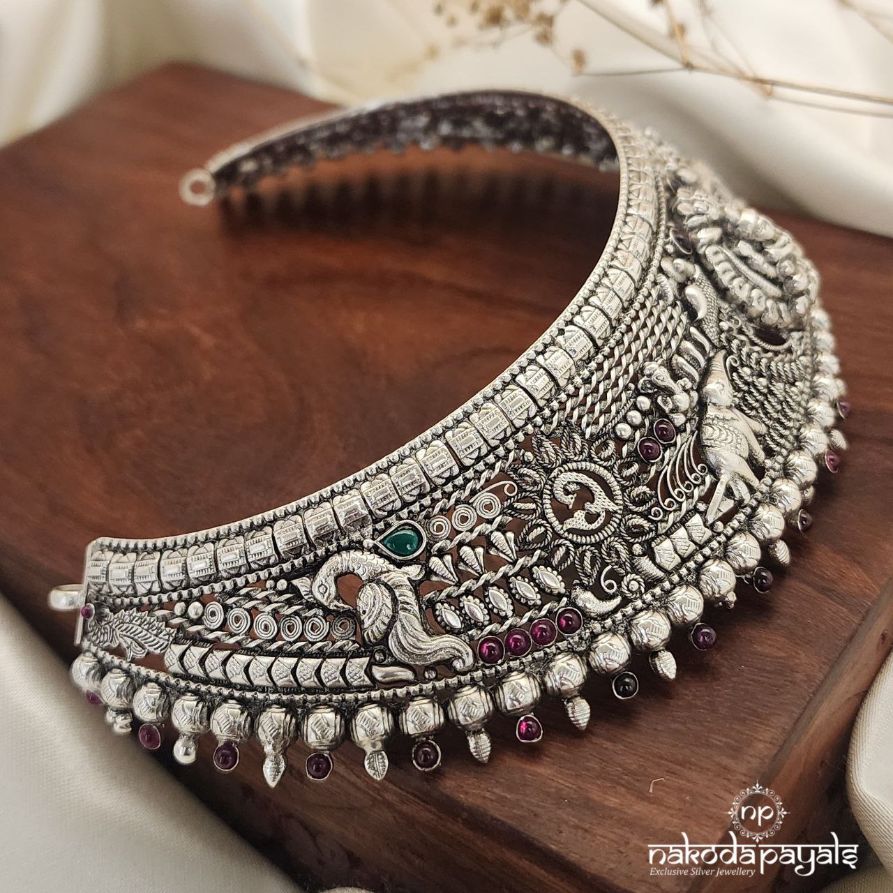 Carved Oxidised Lakshmi Choker (N10122)
