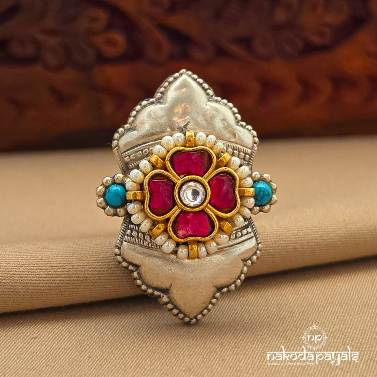 Kundan Turquoise Finger Ring (F3045)