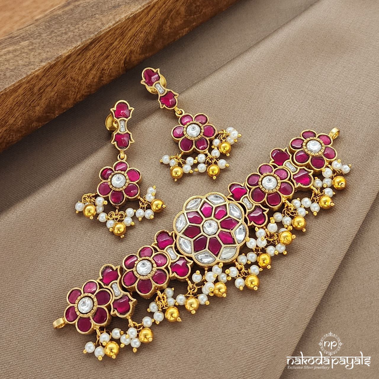 White & Red Kundan Choker With Earrings (Gn9270)