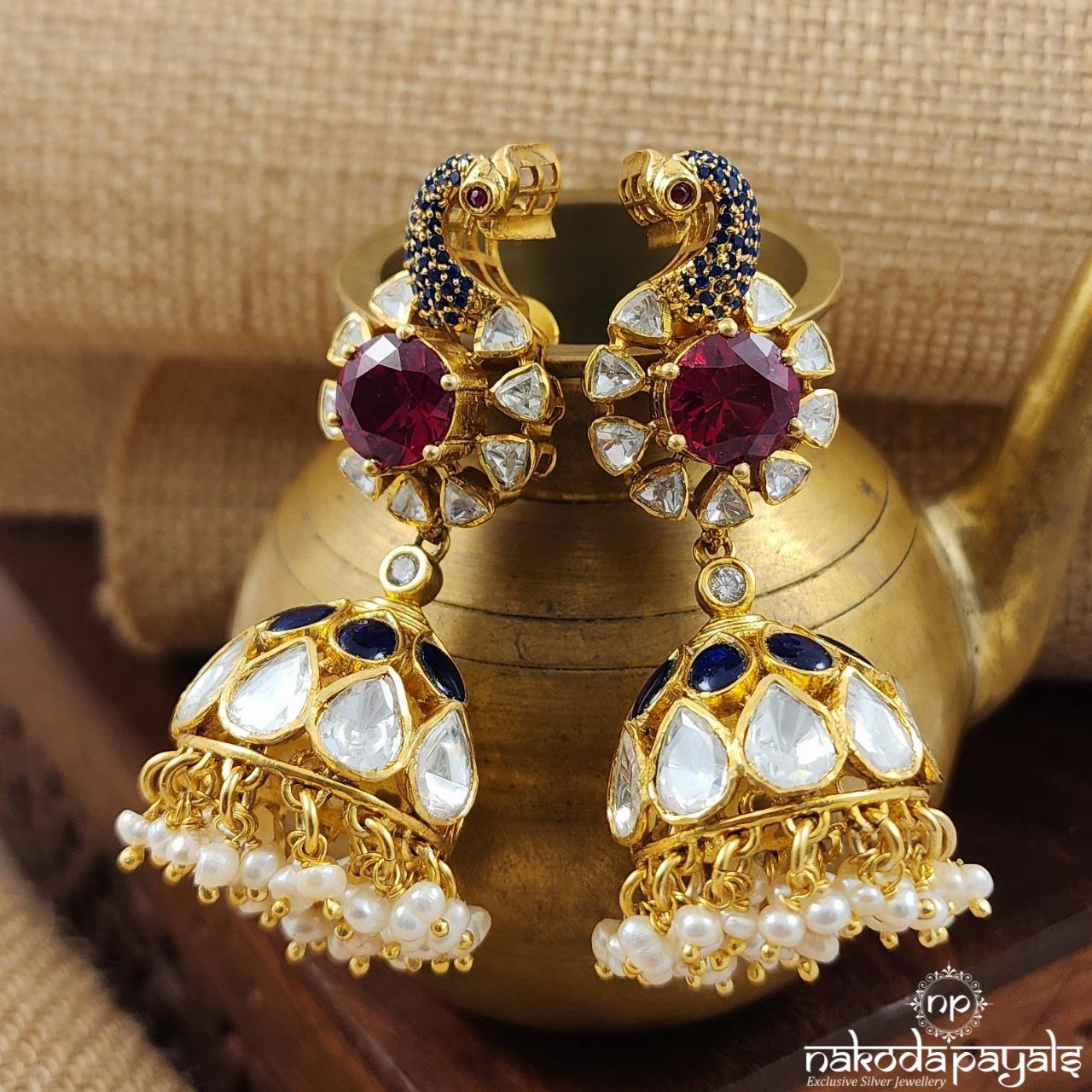 Royal Blue Peacock Moissanite Jhumka (Ge8695)