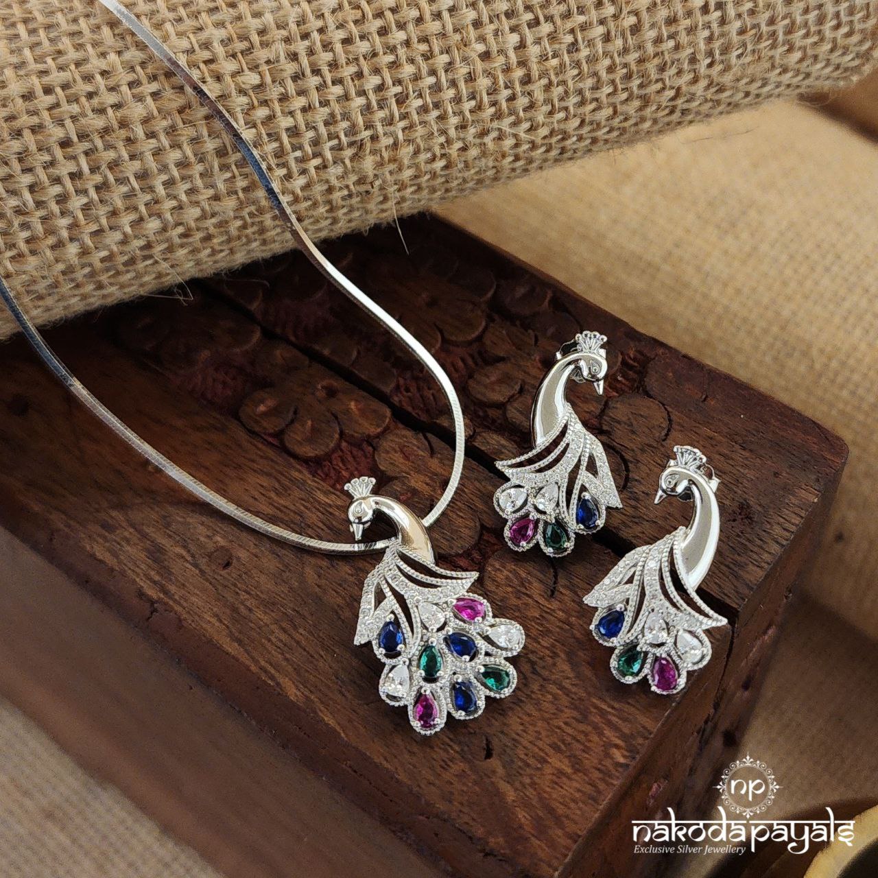 MultiColor Peacock Neckpiece With Earrings (St3116)