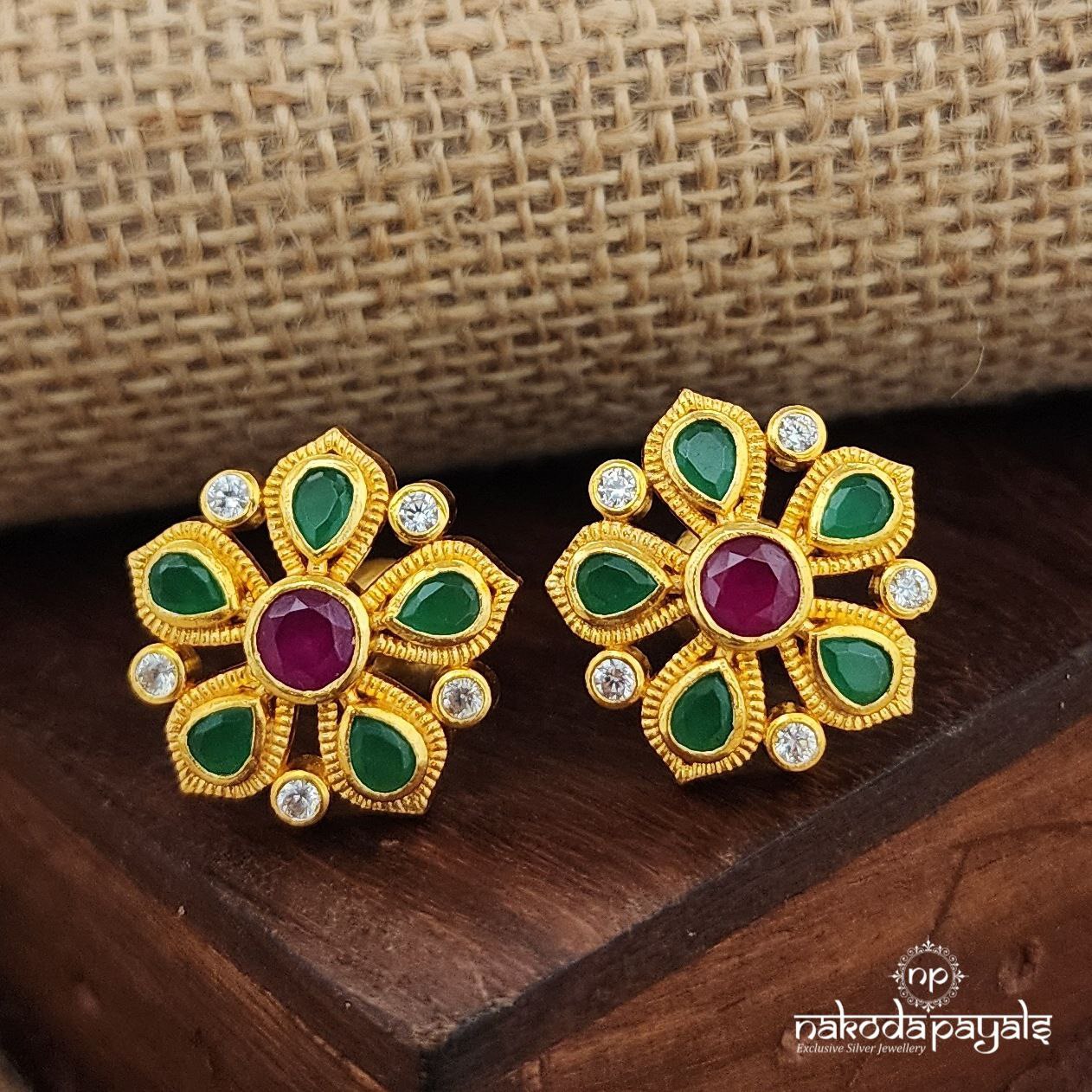 Floral Emerald Green Studs (Ge9317)