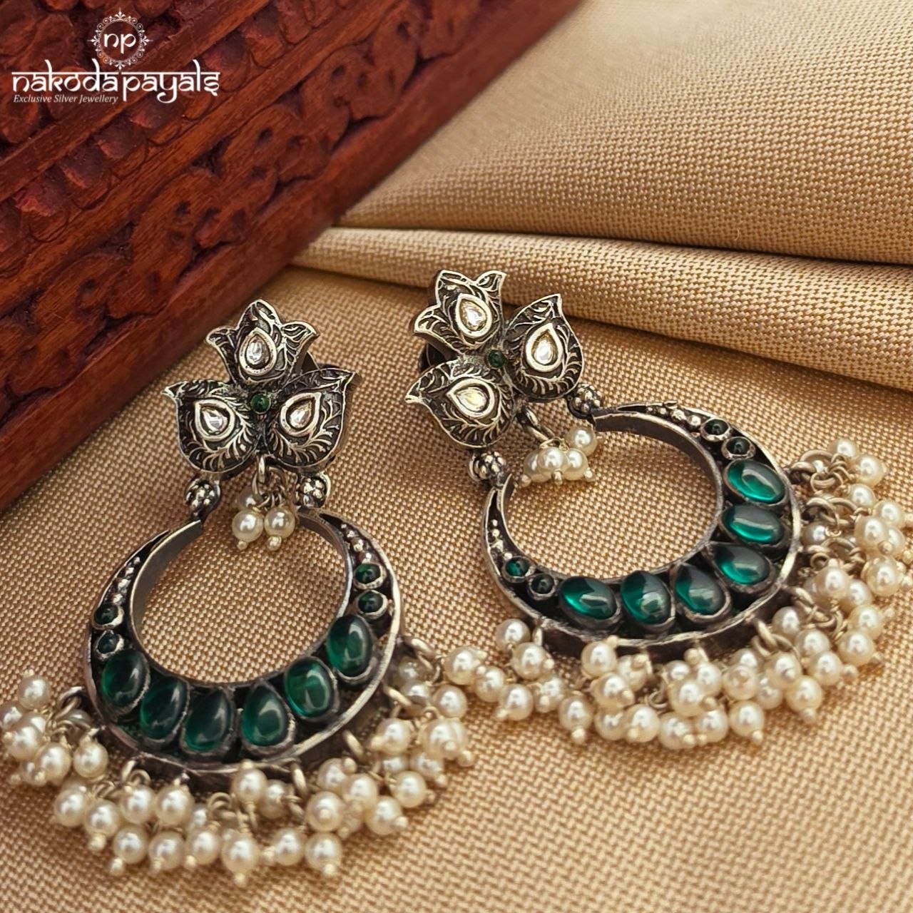 Green Half Moon Earrings (C3958)