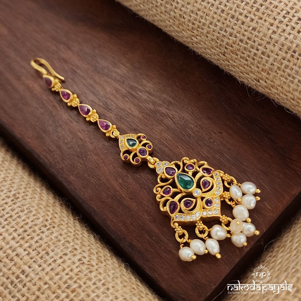 Pink Pearled Drop Maang Tika (Gm1023)