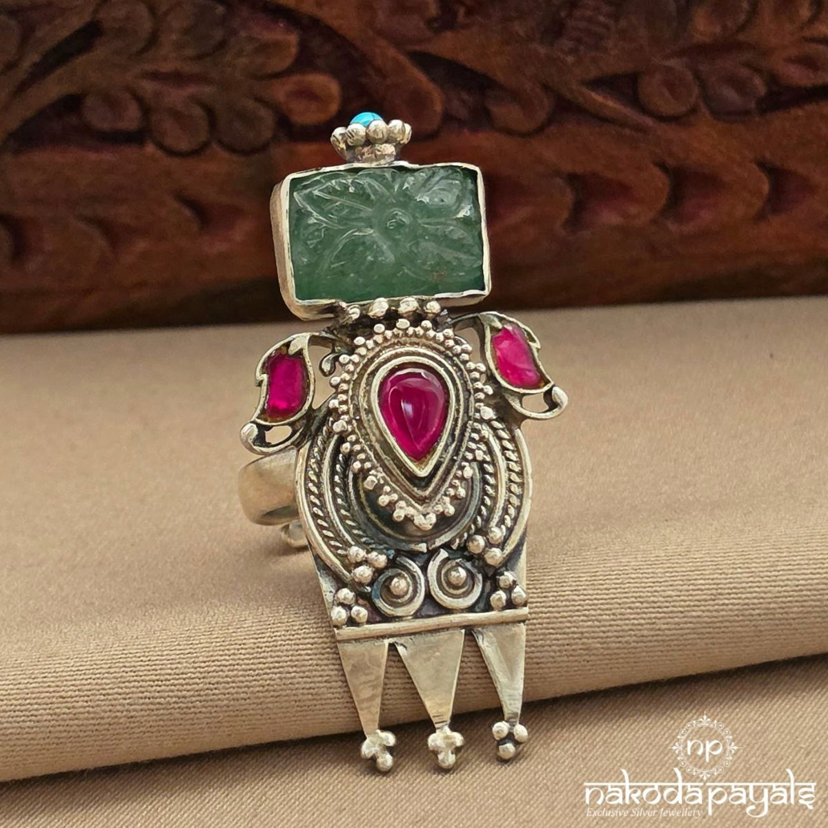 Pink Drop Turquoise Finger Ring (F3051)