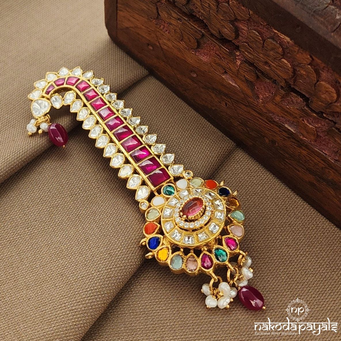 Red Kundan Moissanite Brooch (St3731)