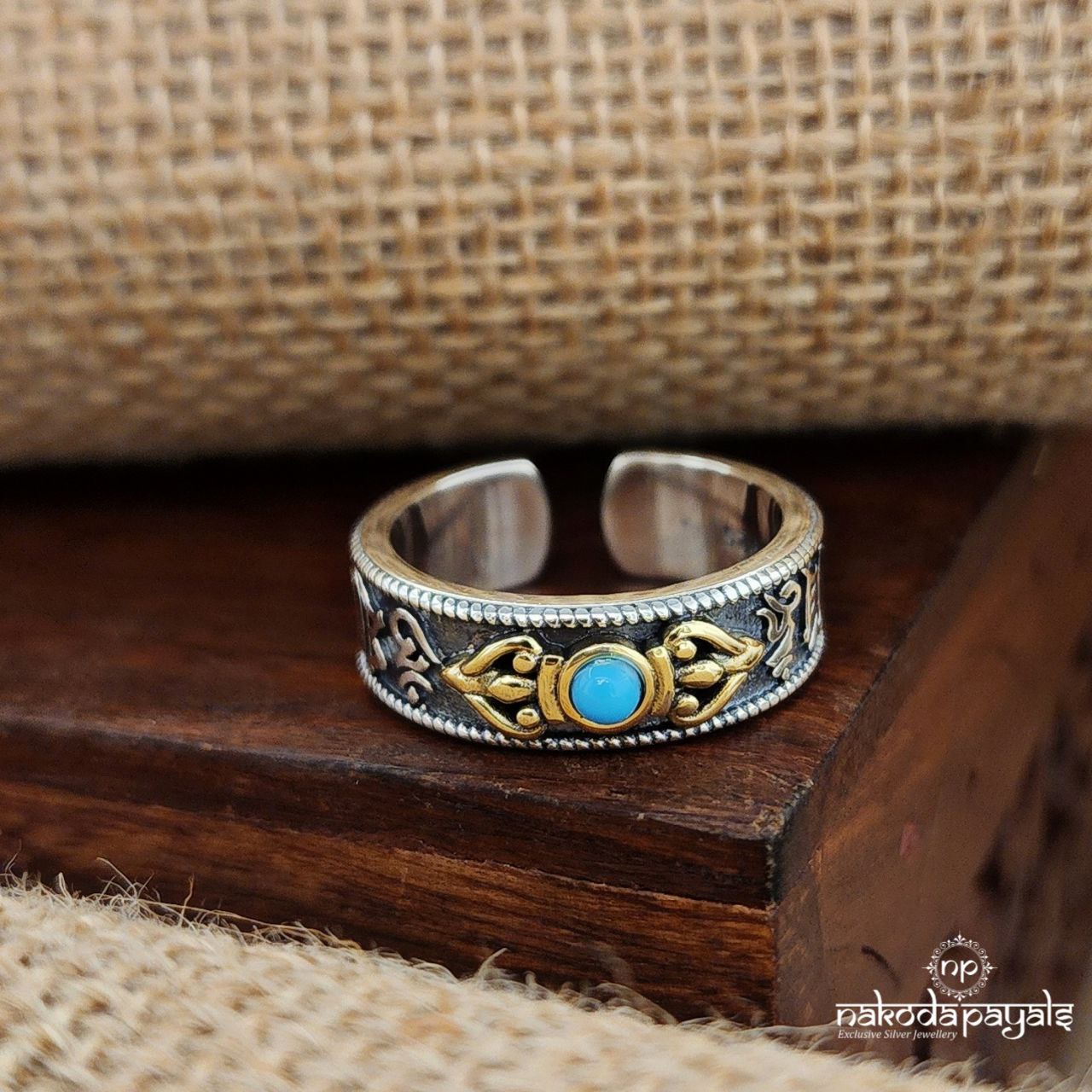 Dual Tone Blue Dot Finger ring (F2771)