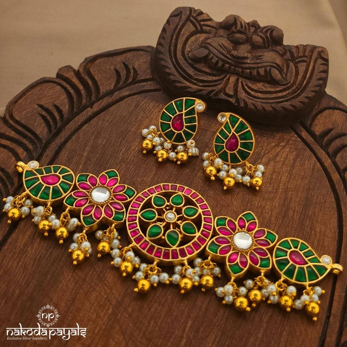 Mango Floral Kundan Choker With Earrings (Gn11016)