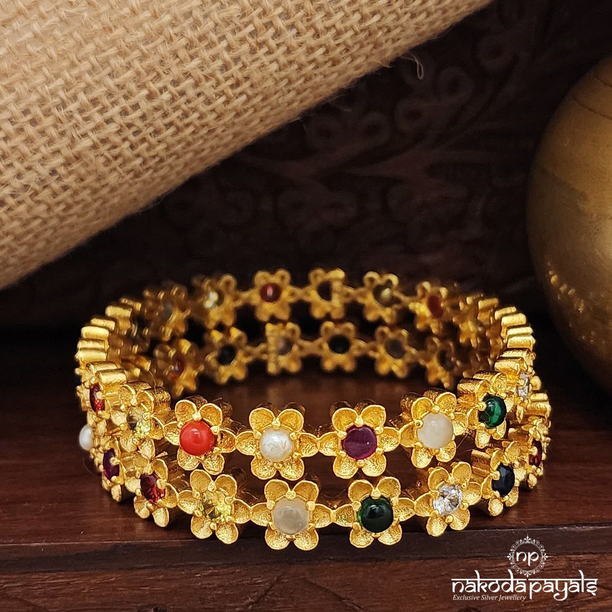 Flower Navaratna Bangles Pairs (Gk3166-67)