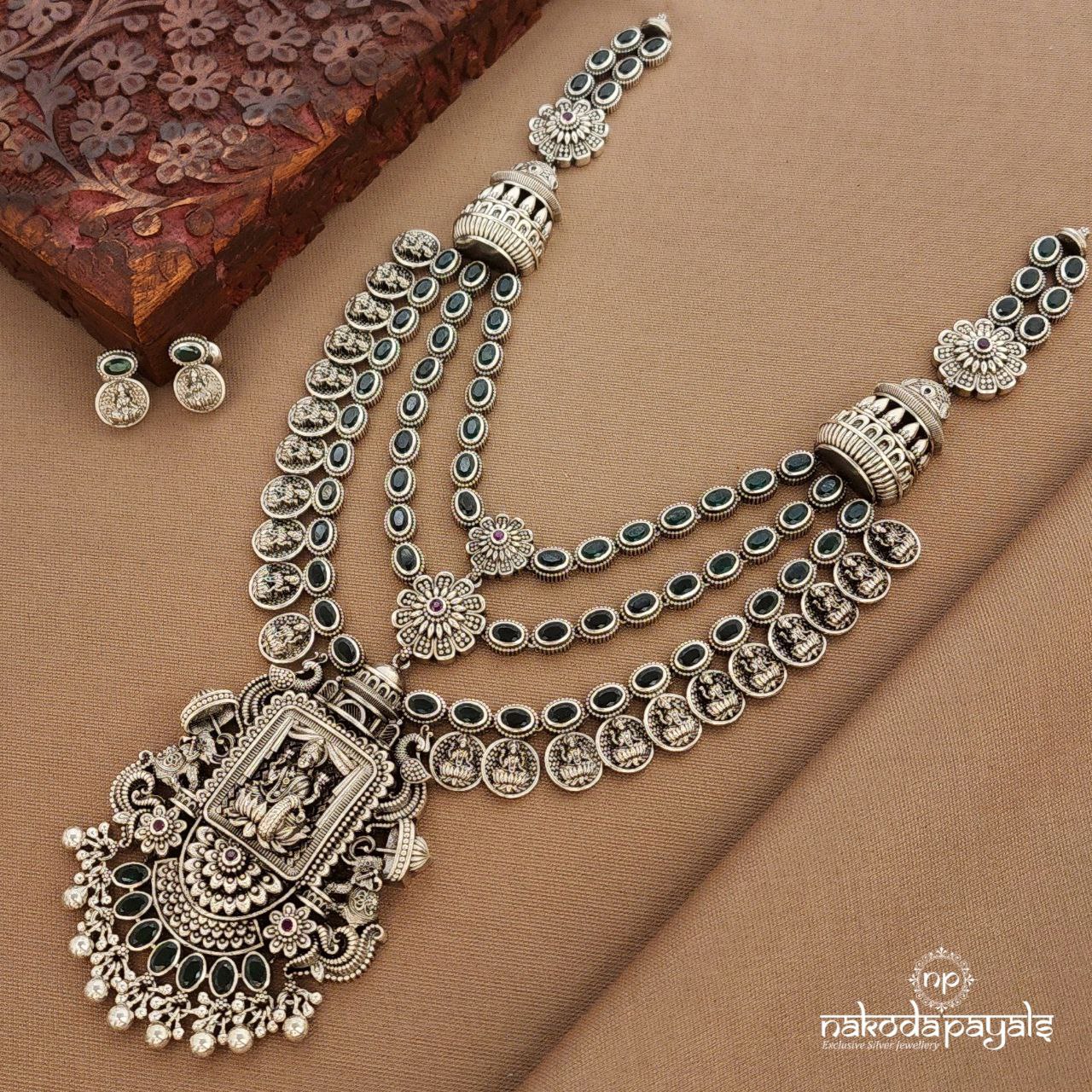 Green Oval Layered Neckpiece With Earrings (N11310)