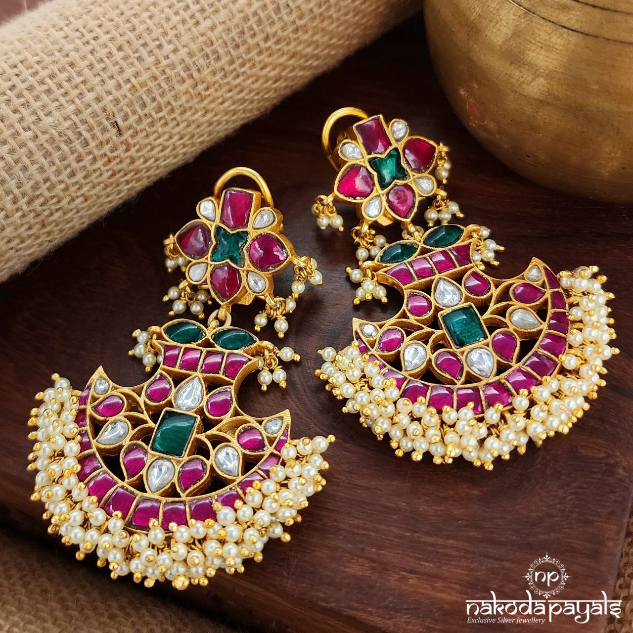 Pearled Kundan Floral Chandbali (Ge8988)
