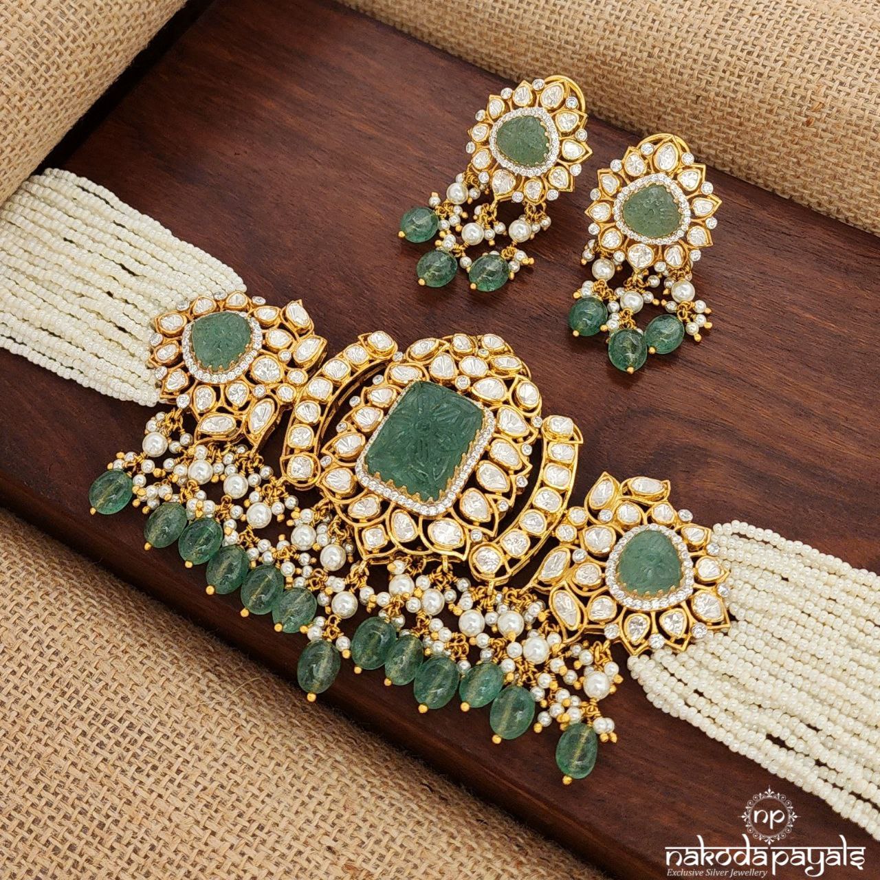 Emerald Green Moissanite Choker With Earrings (Gn9006)