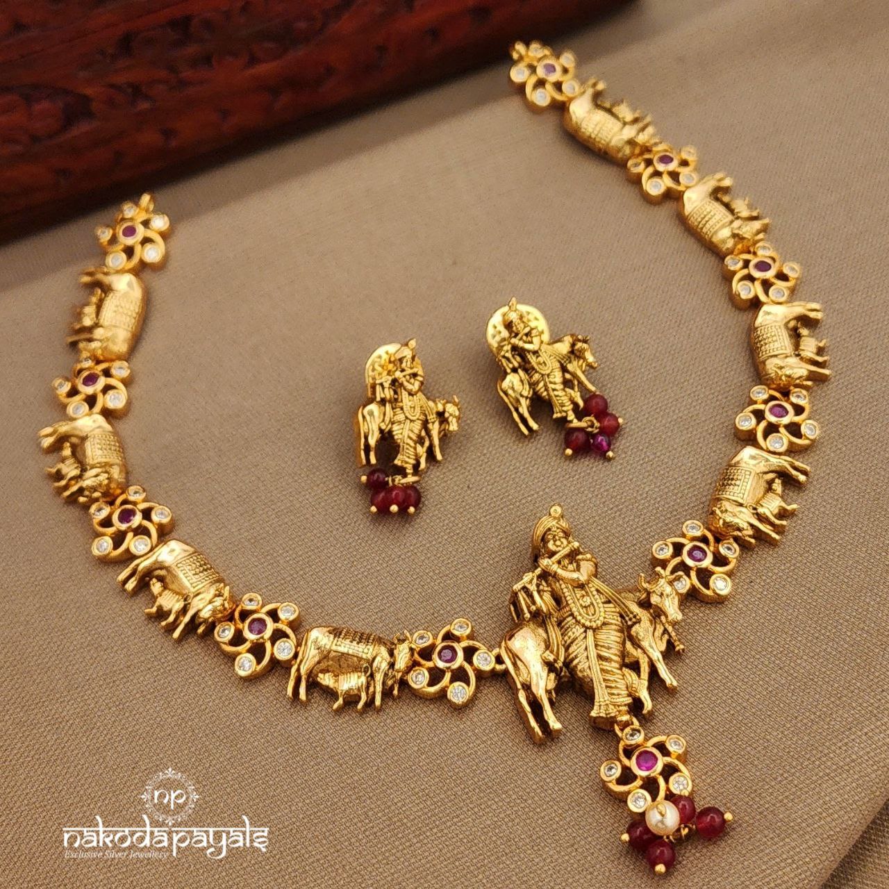 Krishna Pink Neckpiece With Earrings (Gn9996)