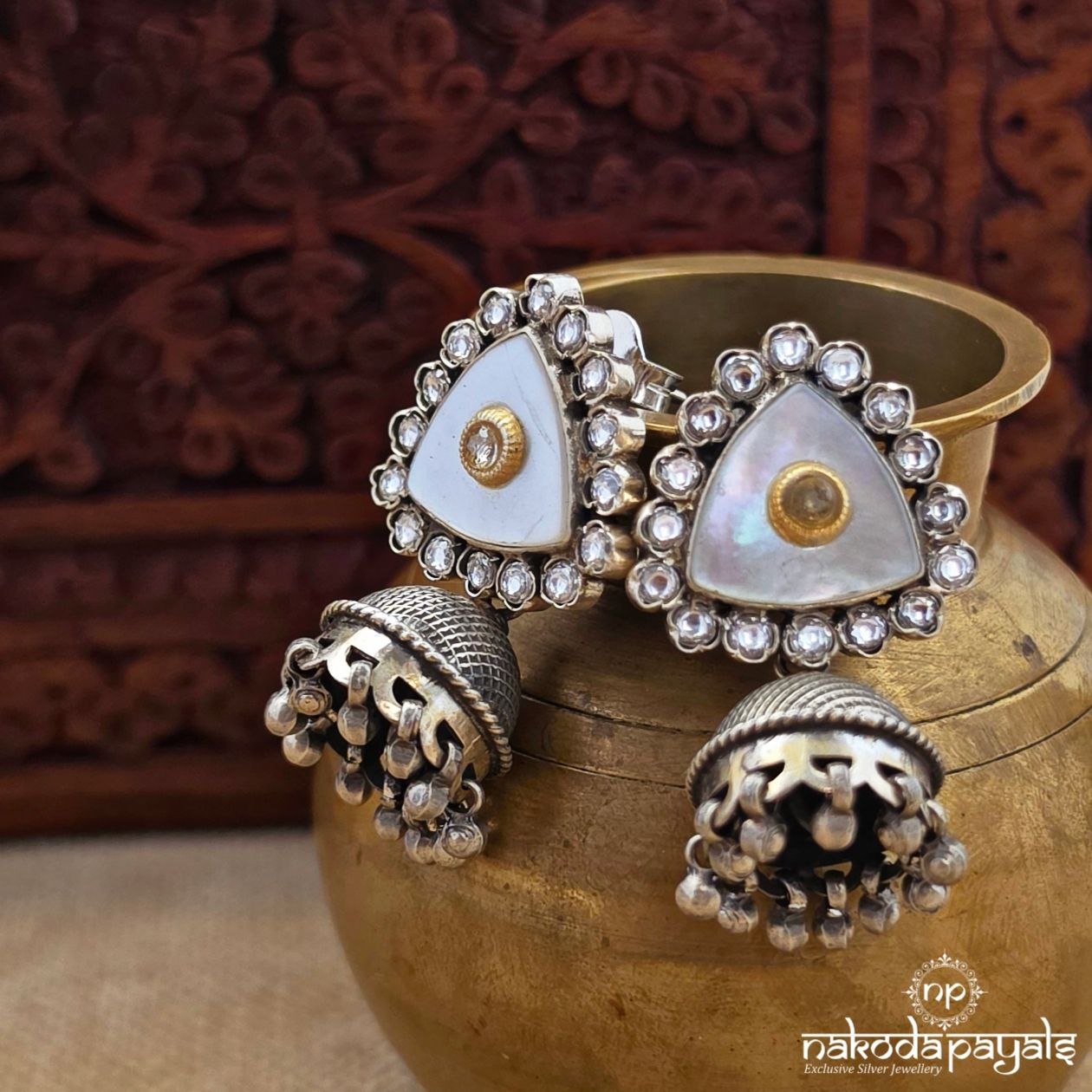 Triangle Mother Of Pearl Dual Tone Jhumka (J1856)