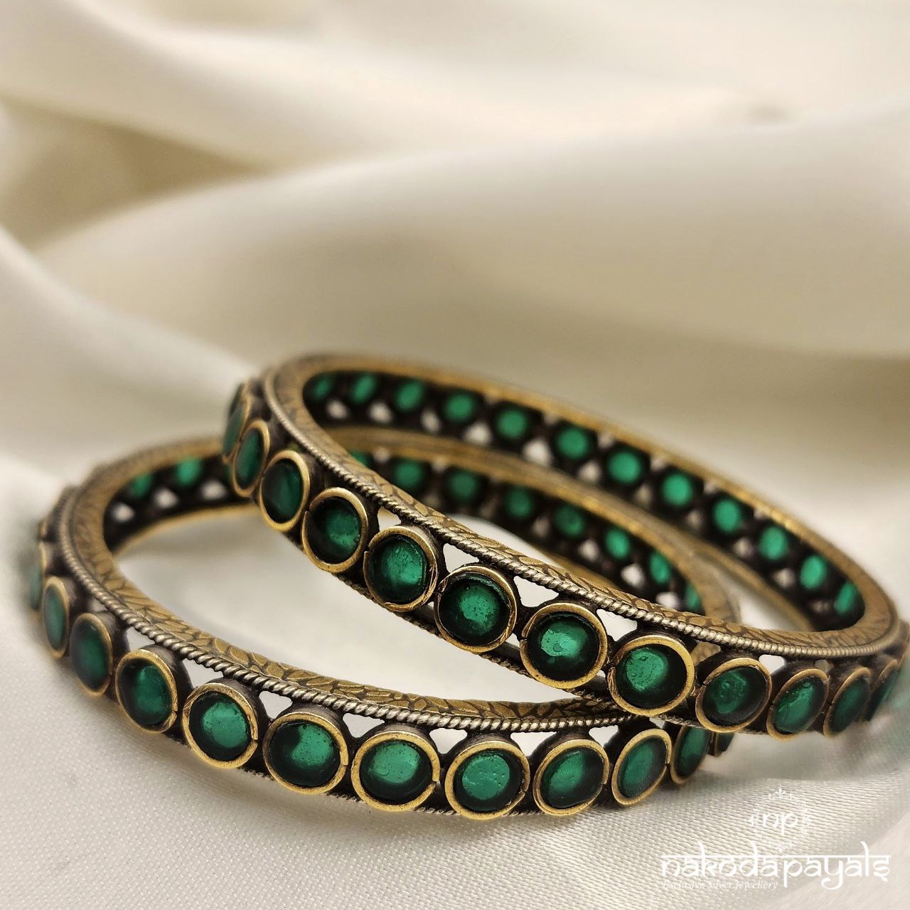 Green Stamped Dual Tone Bangles (K5059)