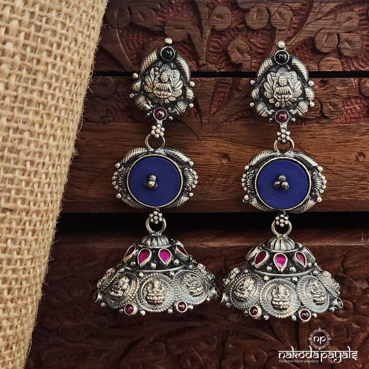 Blue Lakshmi Coin Jhumka (J1502)