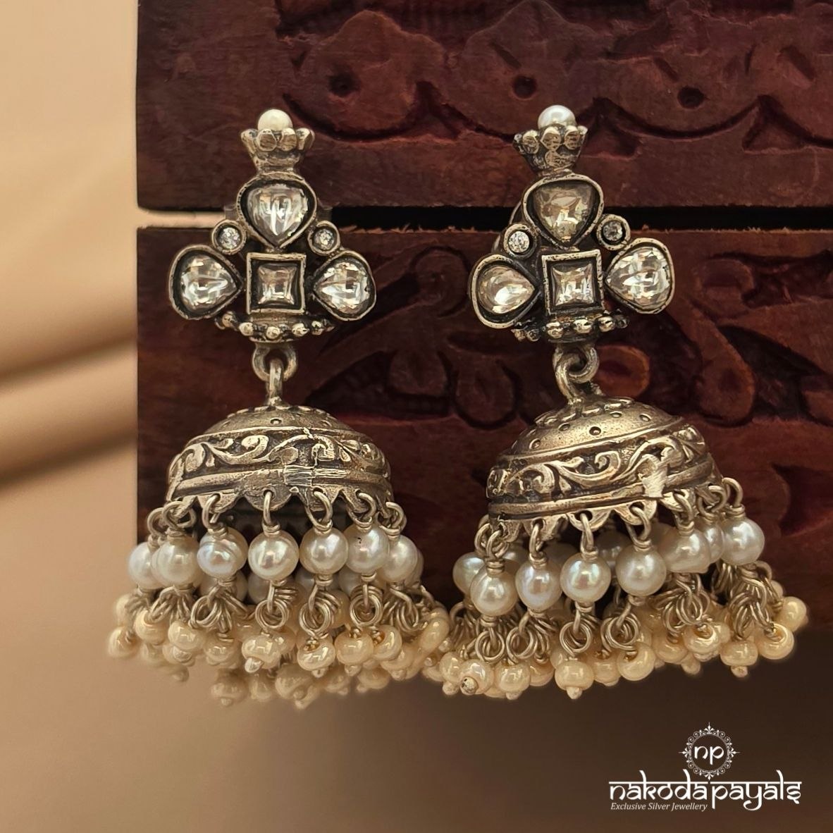 Pearly Oxidised Jhumka (J1801)