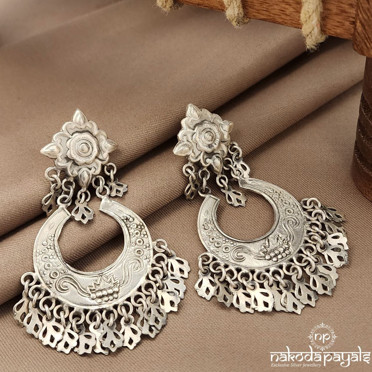 Lotus Stamped Drop Earrings (C3659)