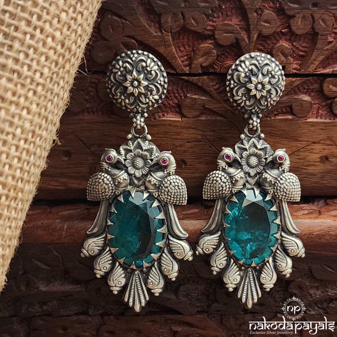Emerald Green Peacock Earrings (C3703)