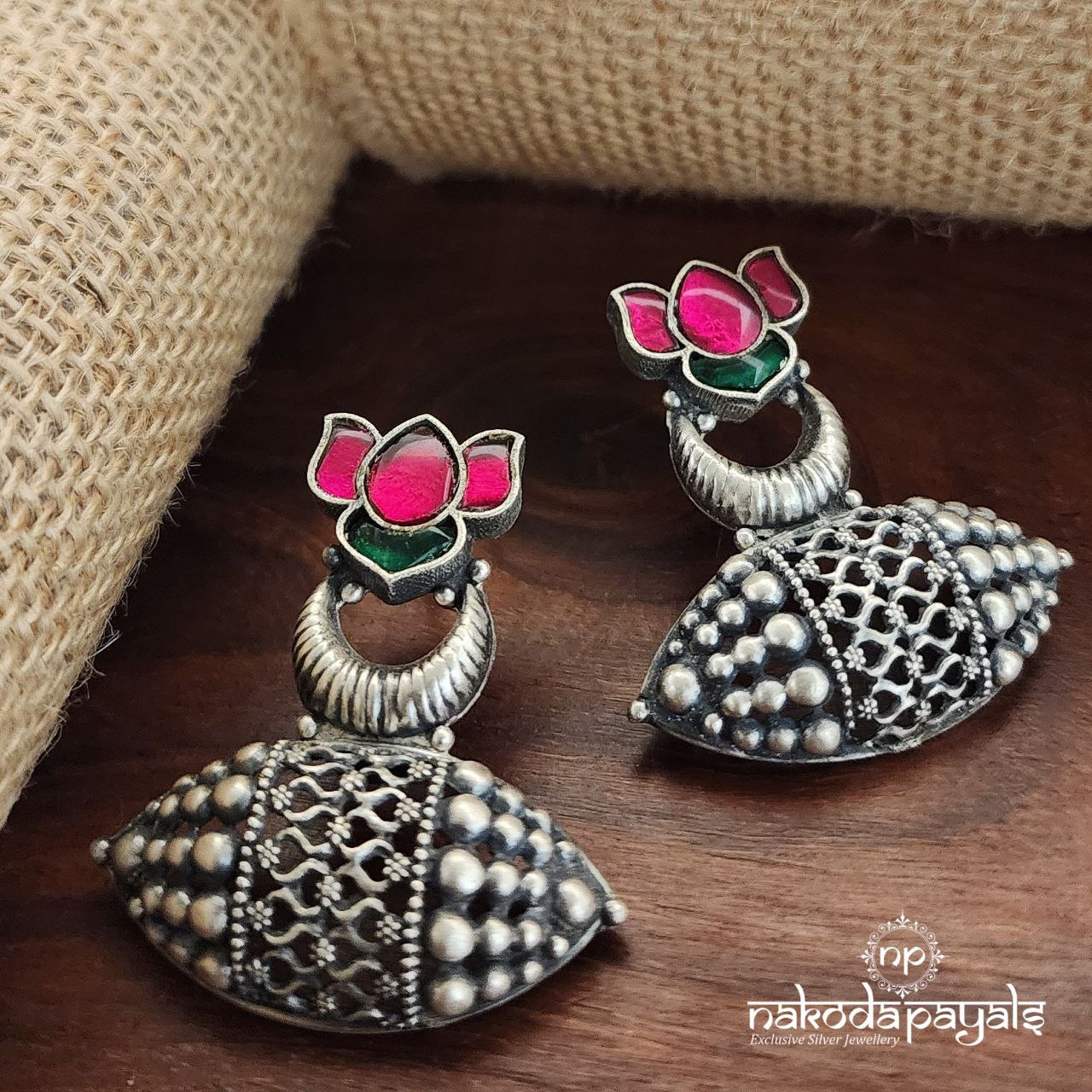 Oxidised Lotus Chandbali (C8143)