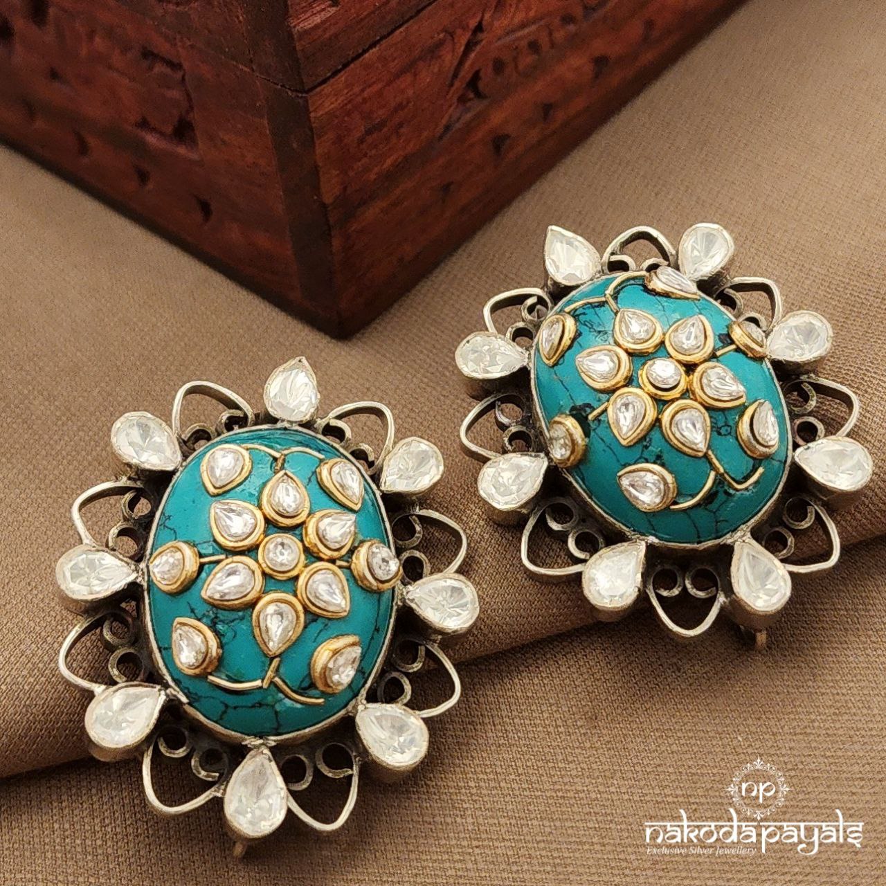 Turquoise Moissanite Studs (S9525)
