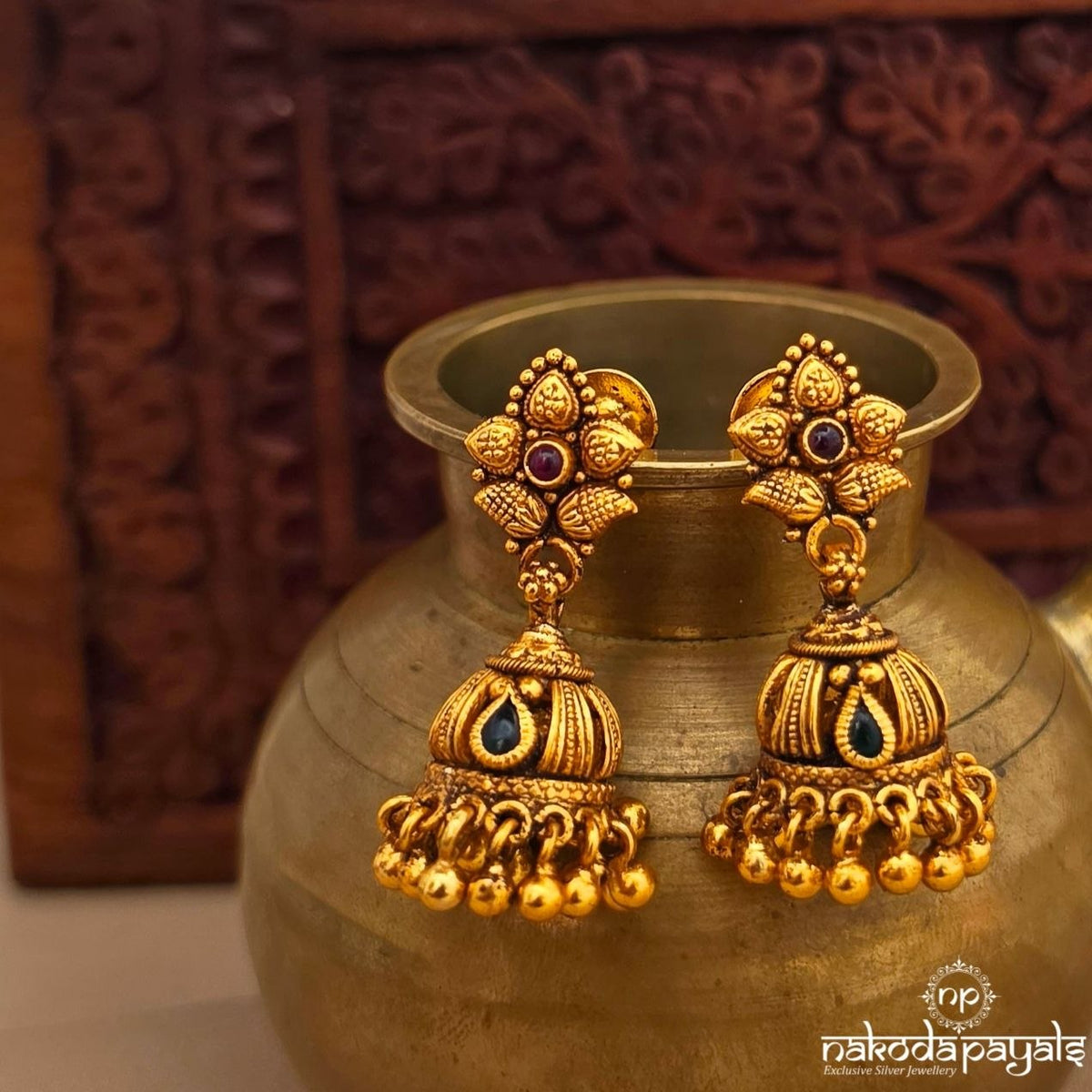 Kemp Floral Ball Drop Jhumka (Ge11299)