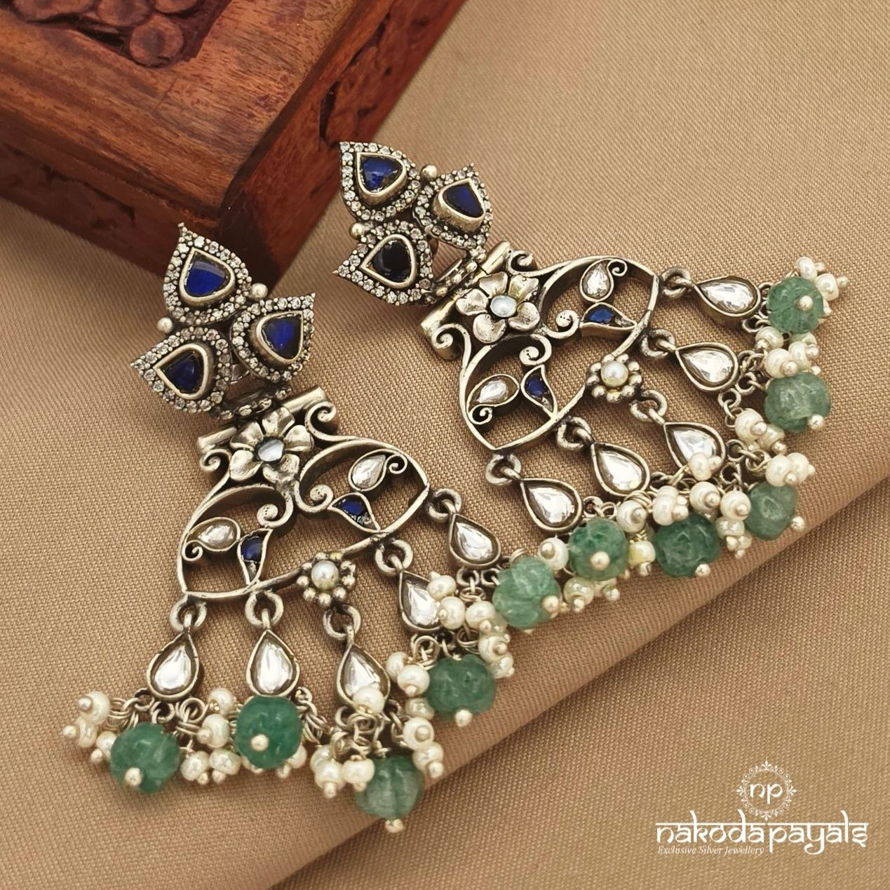Pearly Oxidised Chandbali (C4116)