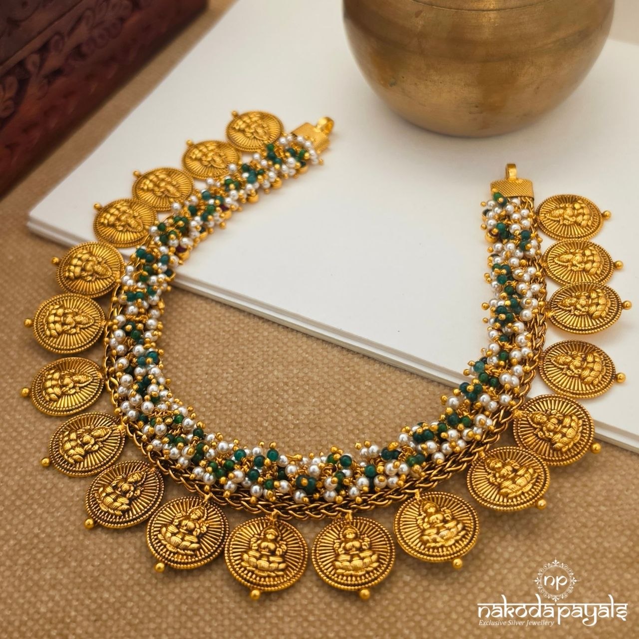 Green Beads Kasu Neckpiece (Gn10679)