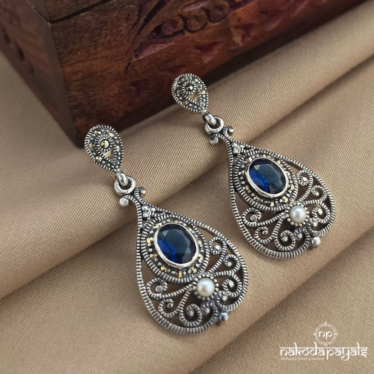 Statement Blueish Marcasite Earrings (St4162)