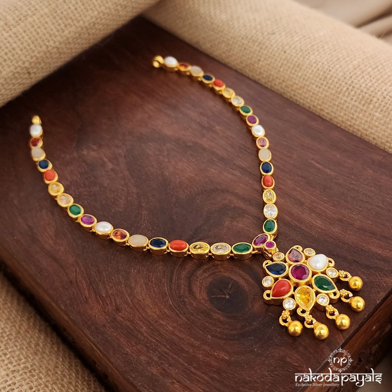 Navaratna Ball Drop Neckpiece (Gn9060)