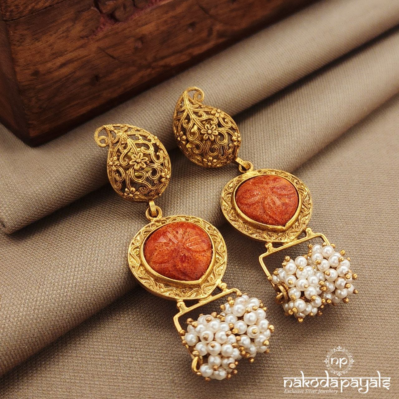 Coral Drop Pearled Earrings (Ge10281)