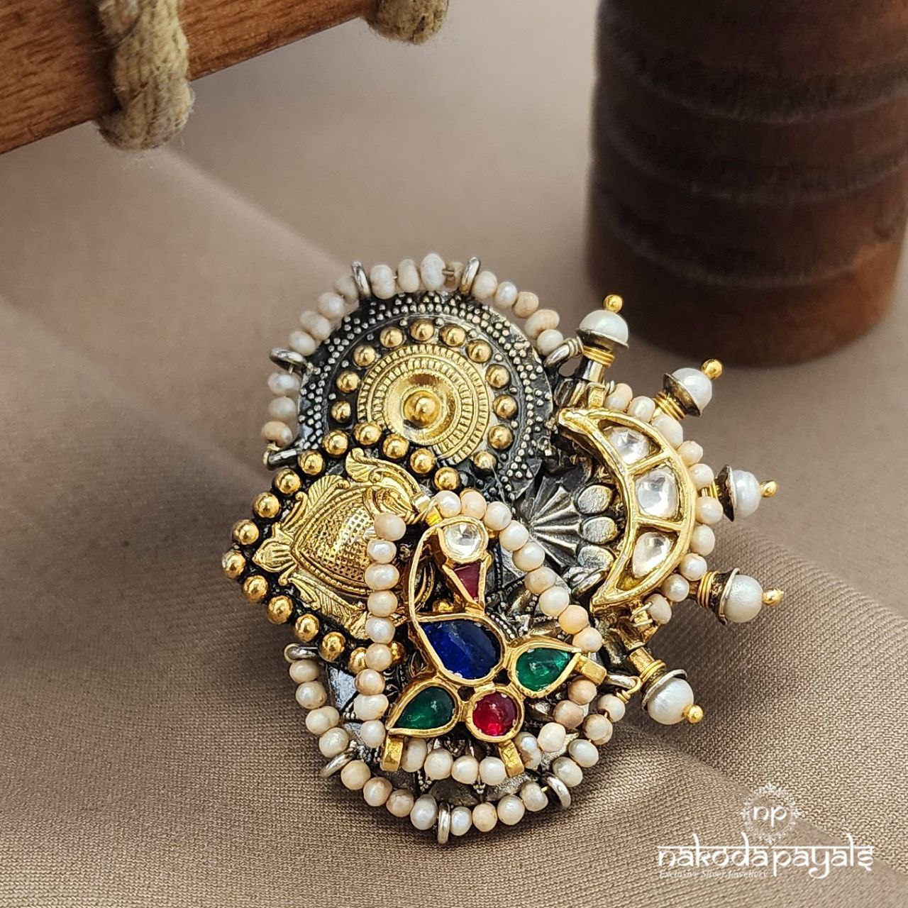 Kundan Pearled Half Moon FingerRing (F2871)