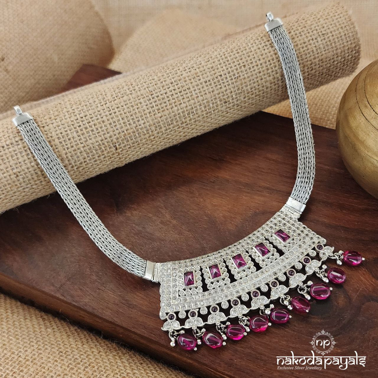 Sparkling Rectangular Pink Neckpiece (N10340)