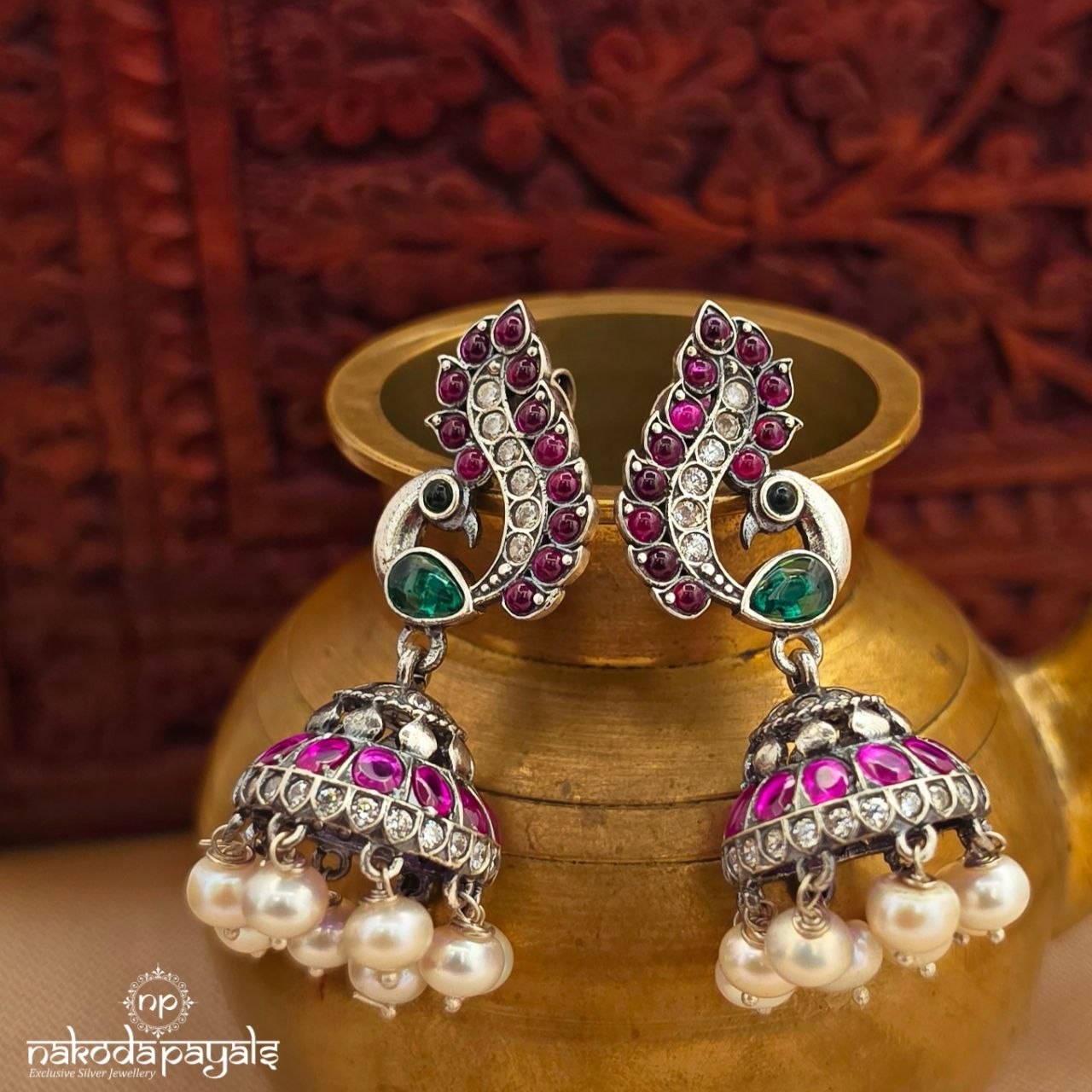 Peacock Pearled Drop Jhumka (J1629)