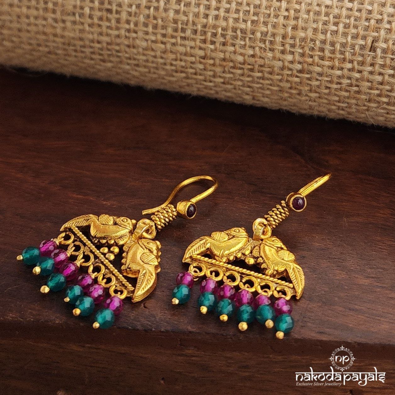 Pink Drops Twin Peacock Earrings (Ge10210)