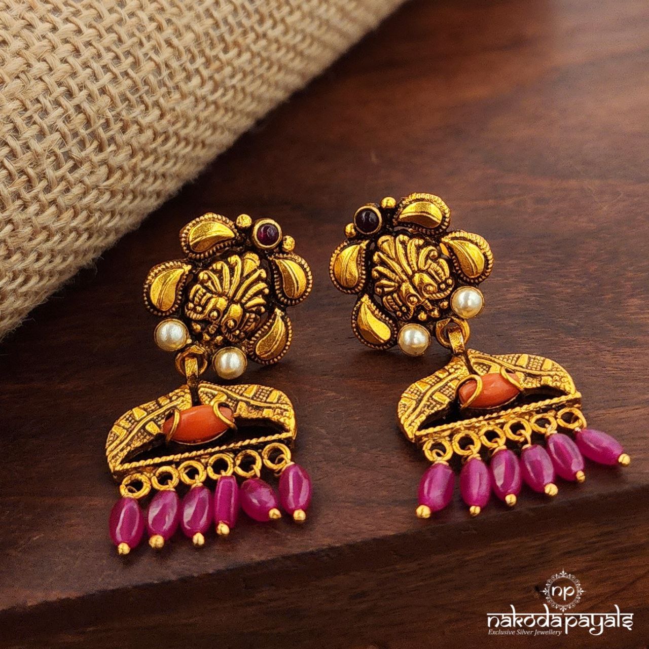 Coral Pink Drop Earrings (Ge10205)