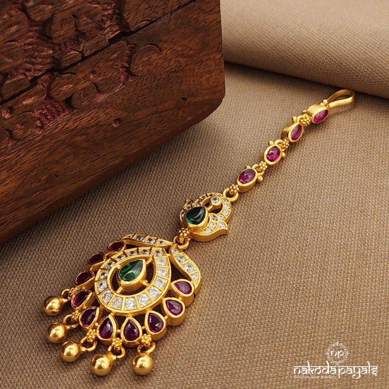 Green Oval Maang Tikka (Gm1118)