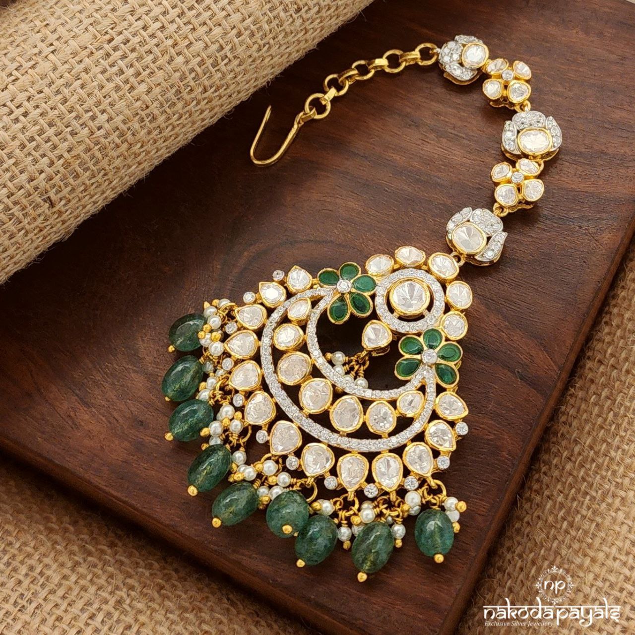 Green Drop Moissanite Maang Tika (Gm0958)