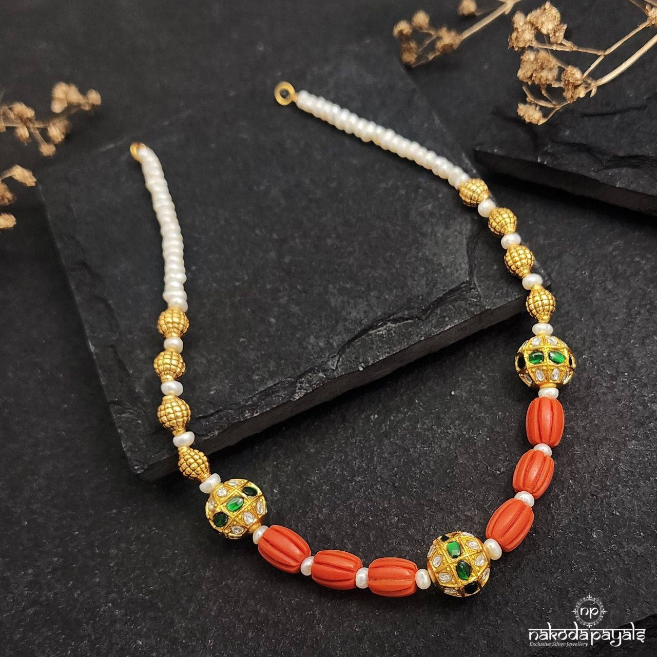 Pearled Coral Kundan Neckpiece (Gn8713)